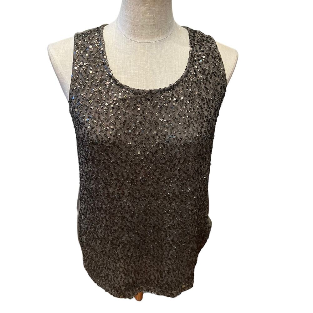 Chicos Sleeveless Top Olive Green Sequin Detail S
